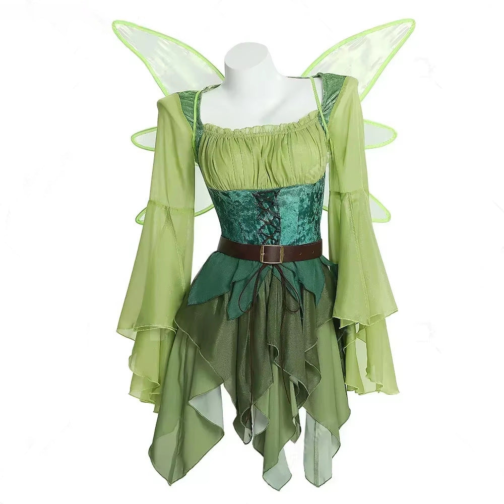 Women's Medieval Elf Cosplay Dress with Wings and Ears