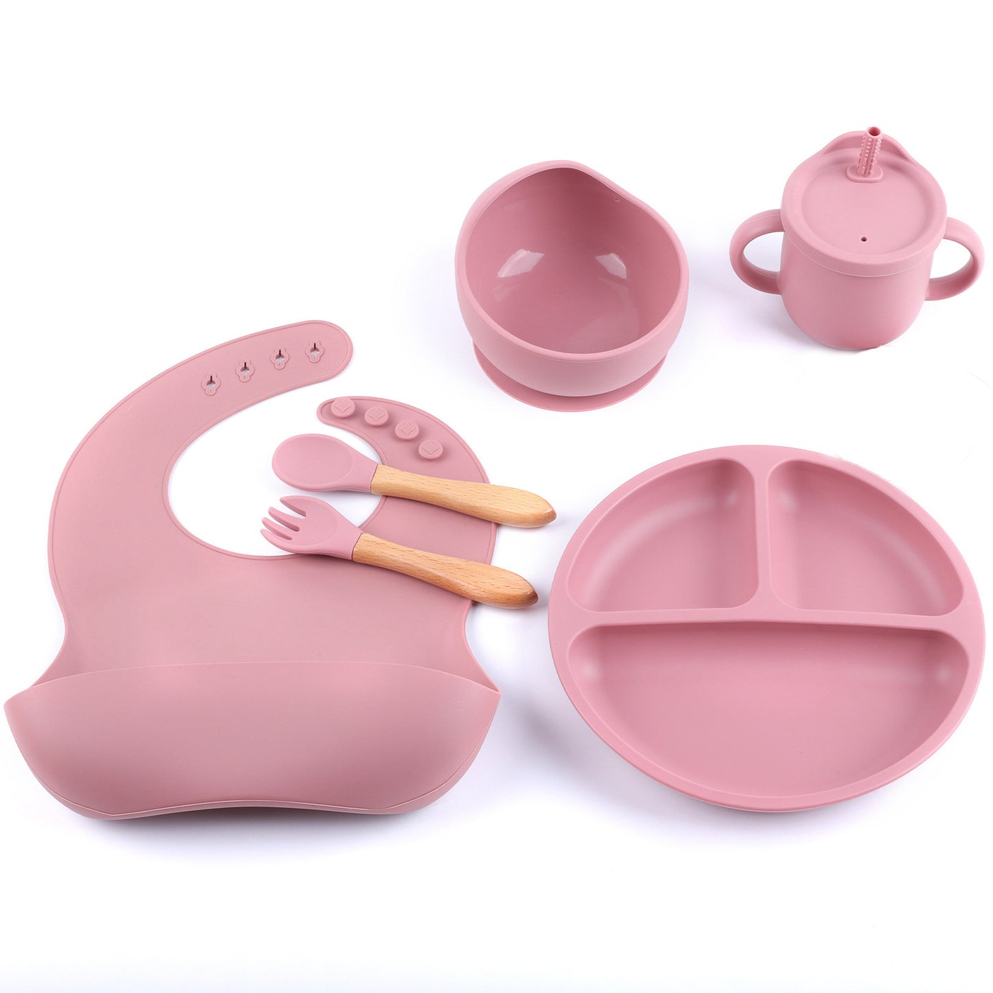 Baby Silicone Feeding Set with Bib, Plate, Bowl, and Utensils