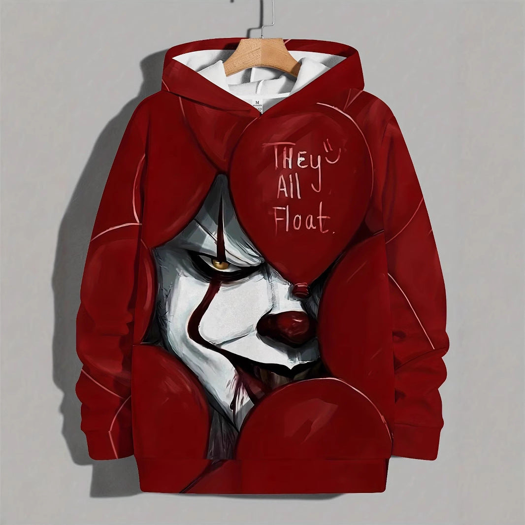 3D Printed Men's Hoodie Sweatshirt - Horror Theme Loose Fit Long Sleeve