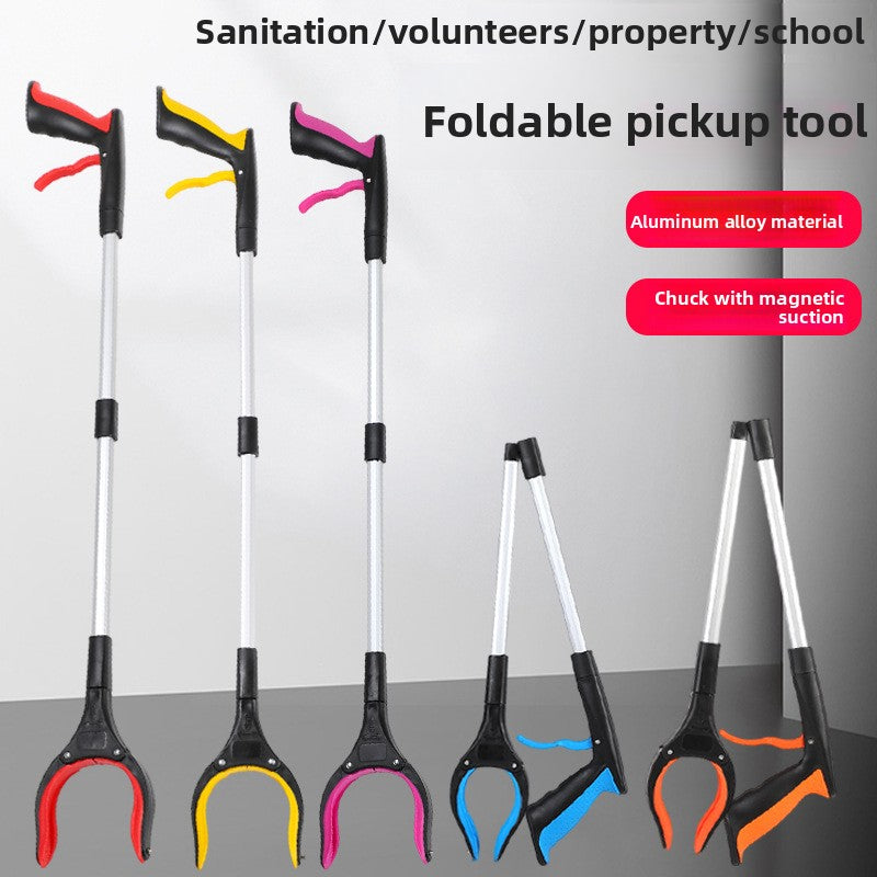 Foldable Aluminum Alloy Garbage Pickup Clip with Magnetic Head