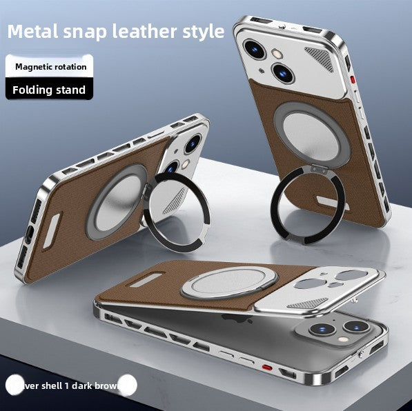 Aluminum Alloy Nappa Leather Magnetic Phone Case