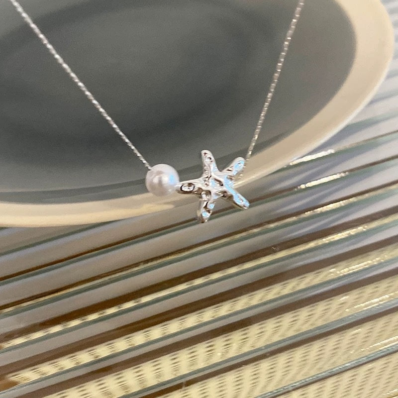 Starfish Pearl Necklace Women's Elegant Clavicle Chain