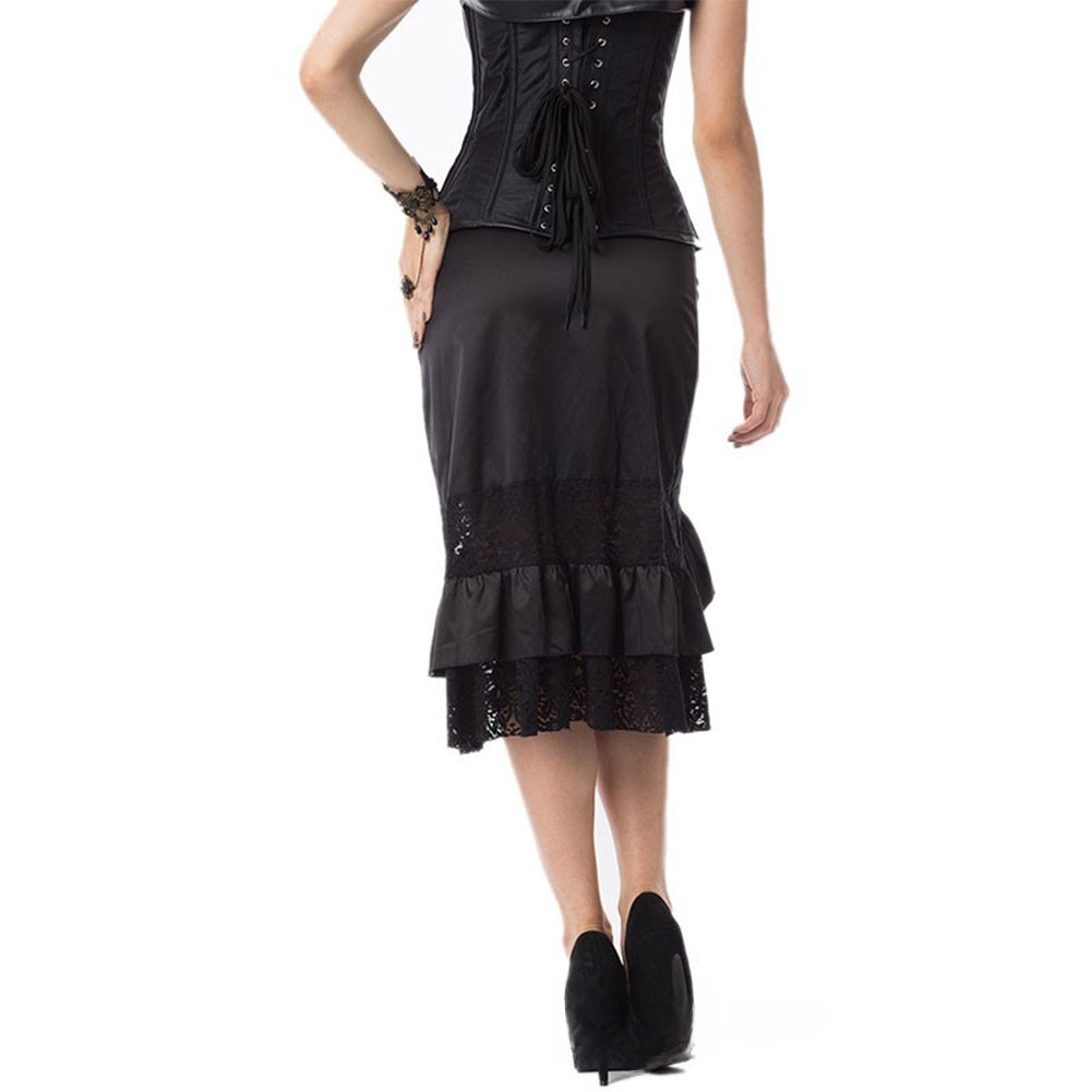 Black Gothic Lace High Waist Asymmetrical Skirt