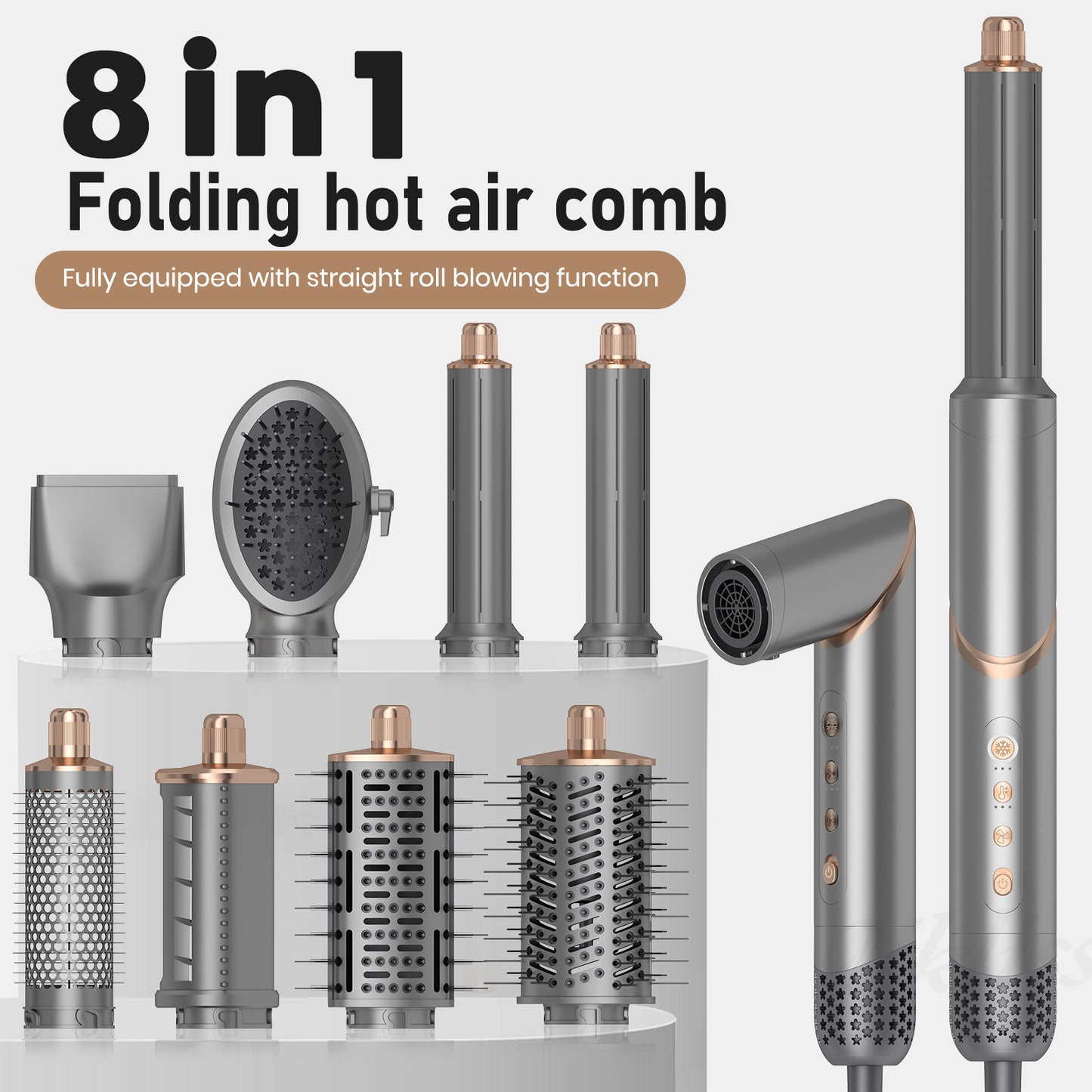 Eight-in-One Foldable Multi-functional Hot Air Comb