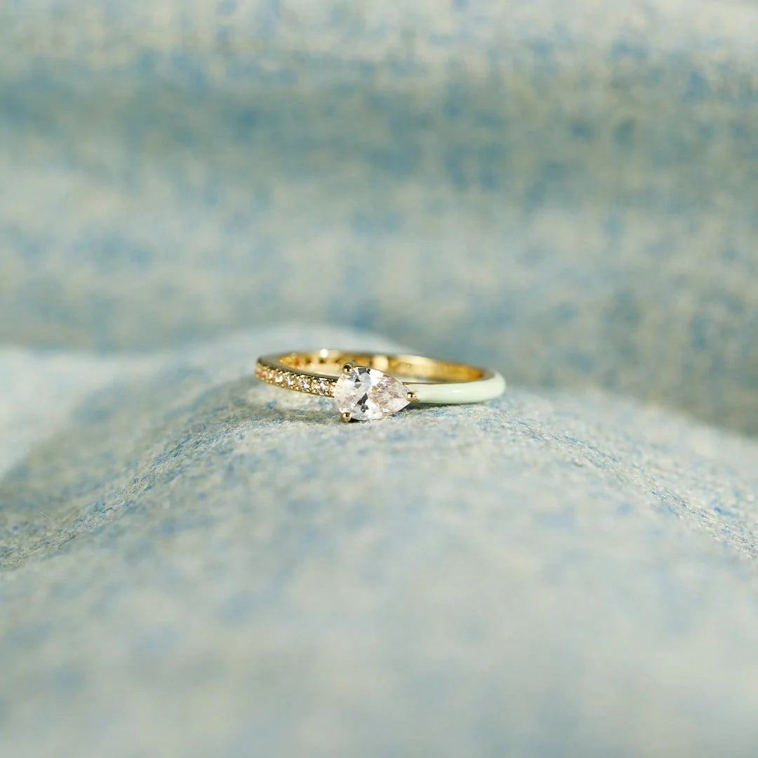 Sterling Silver Zircon Geometric Enamel Ring