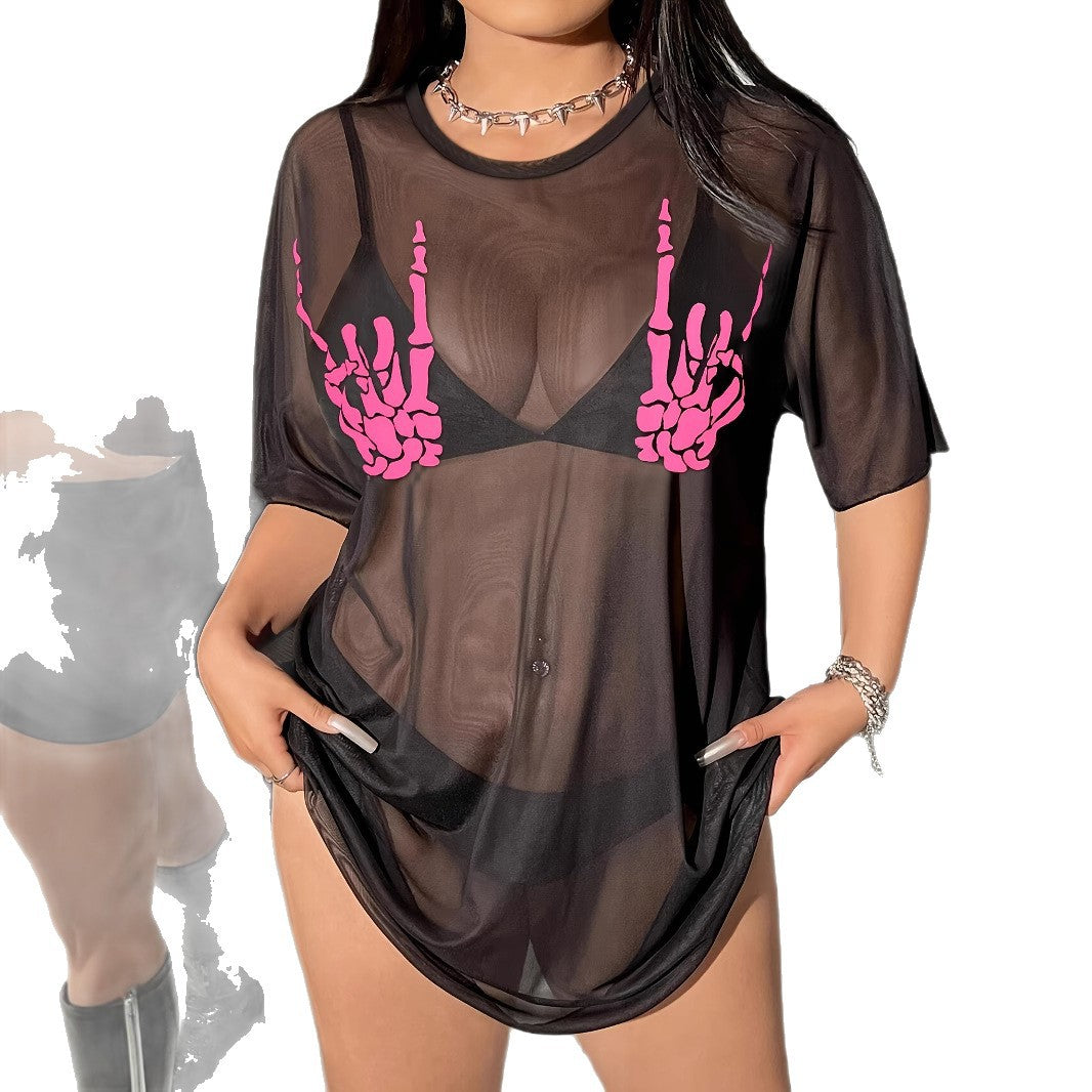 Women's Sheer Beach Cover-Up - Skull Handprint