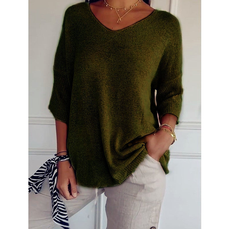 Casual V-Neck Knitted Sweater
