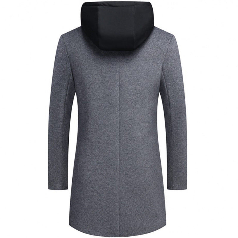 Men's Slim Fit Woolen Coat with Removable Hood
