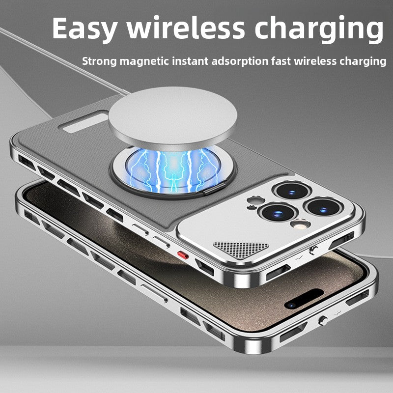 Aluminum Alloy Nappa Leather Magnetic Phone Case