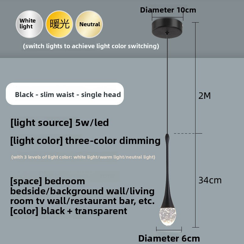 Single-Head Crystal LED Chandelier for Bedroom and Dining Room