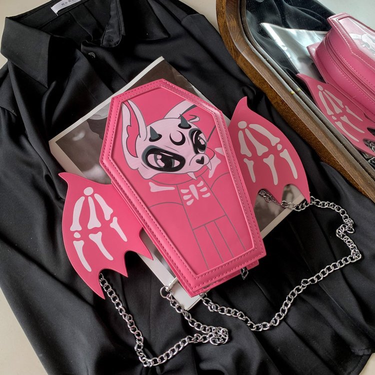 Gothic Coffin Shape PU Handbag with Chain Strap
