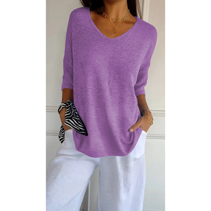 Casual V-Neck Knitted Sweater