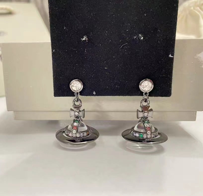 Retro Saturn Earrings - 925 Silver