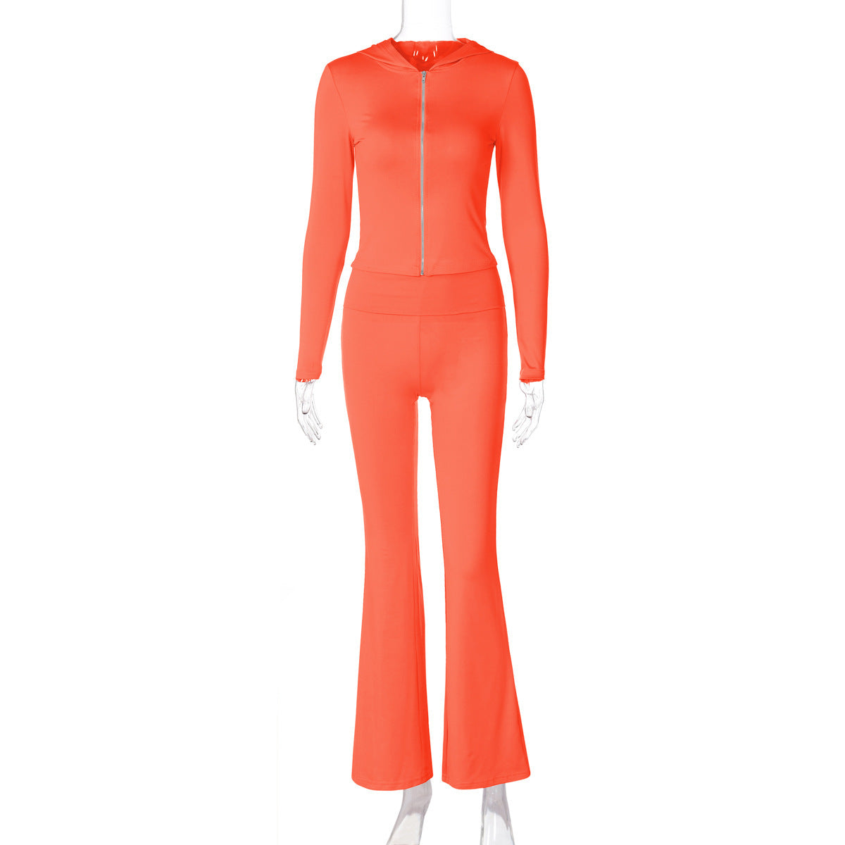 Hooded Top and Flared Pants Suit