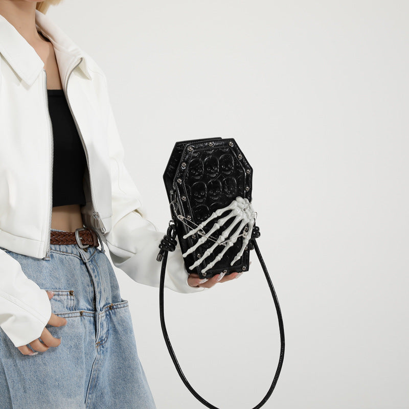Gothic Style Women's Shoulder Bag with Skeleton Hand Design