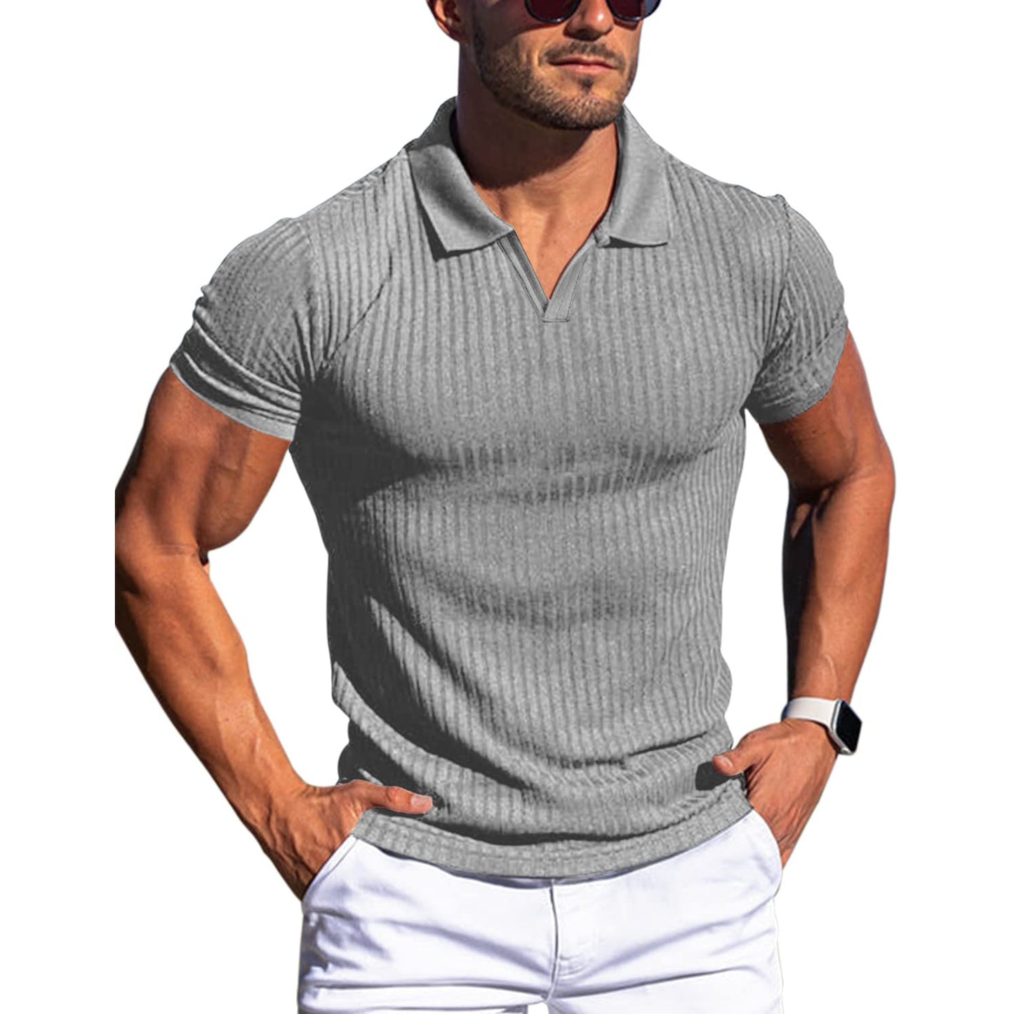 Men's T-shirt with lapel and V-neck