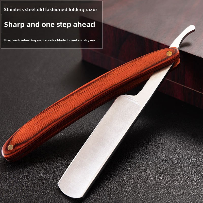 Classic Stainless Steel Straight Razor with Wood Handle