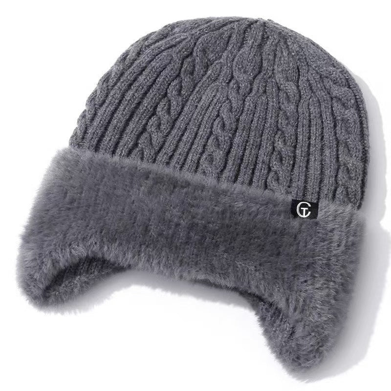 Men's Fleece-Lined Knitted Winter Hat with Ear Protection