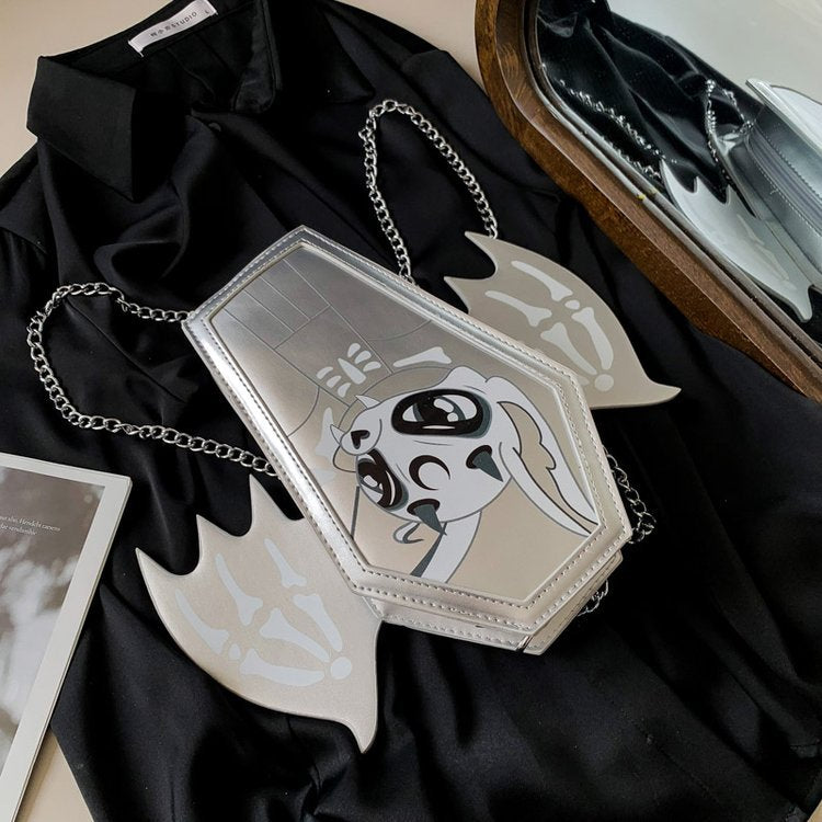 Gothic Coffin Shape PU Handbag with Chain Strap