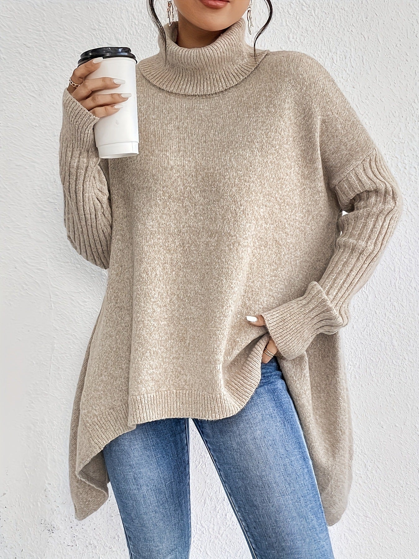 High-Neck Chunky Knit Sweater