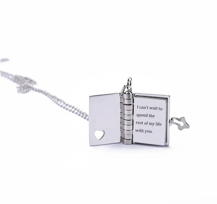 Book Pendant Stainless Steel Necklace