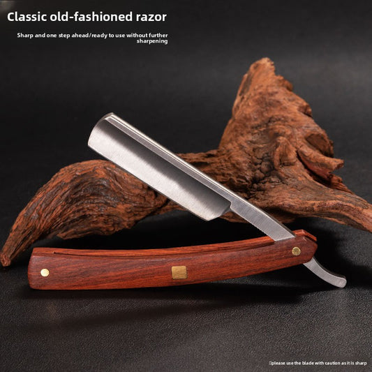 Classic Stainless Steel Straight Razor with Wood Handle