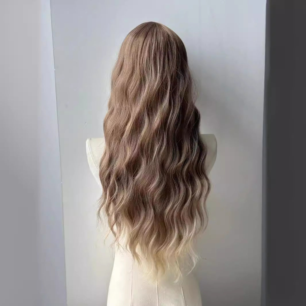 A full-length wig for women with long curly hair on the forehead