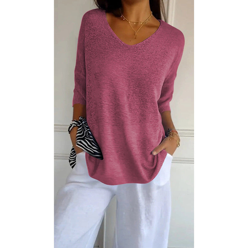 Casual V-Neck Knitted Sweater
