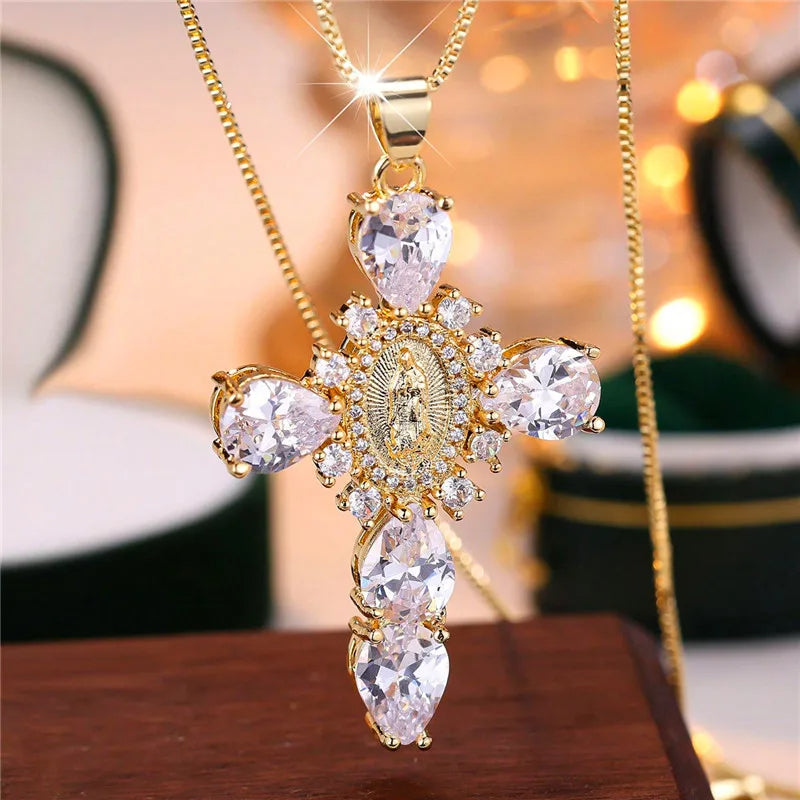 ZIRCON STONE CROSS NECKLACE