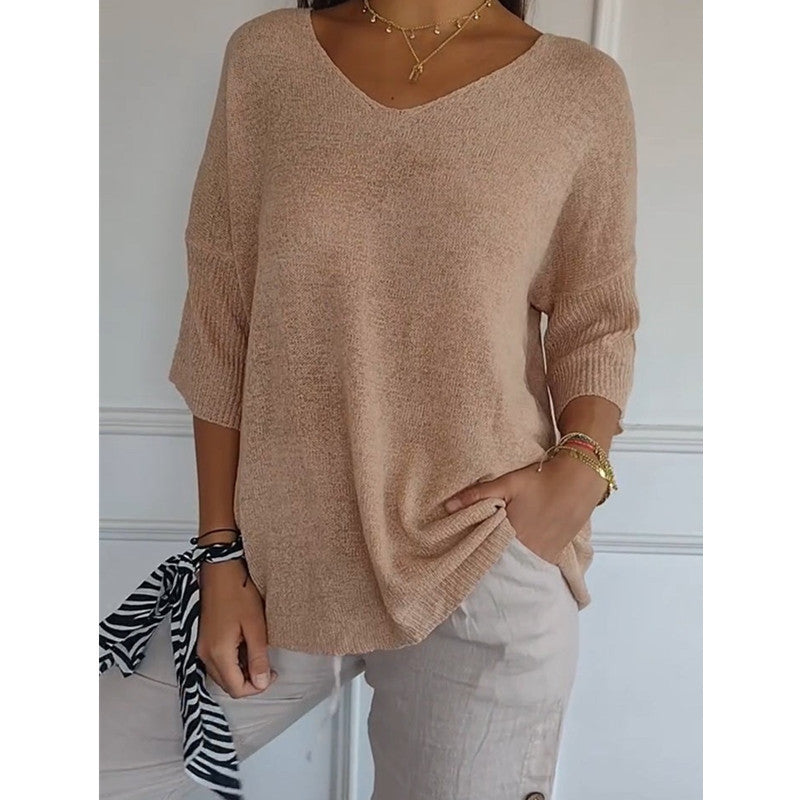 Casual V-Neck Knitted Sweater