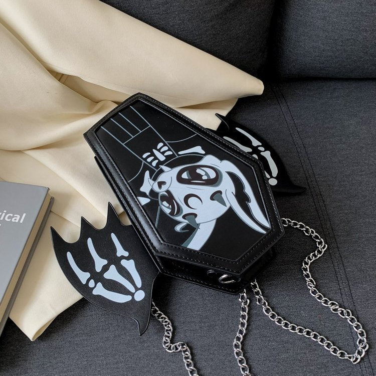 Gothic Coffin Shape PU Handbag with Chain Strap