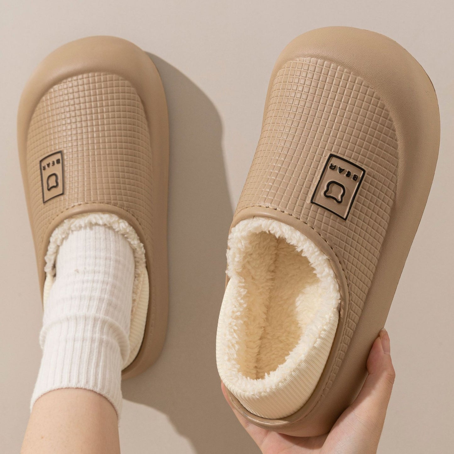 Fleece-lined Waterproof Cotton Slippers
