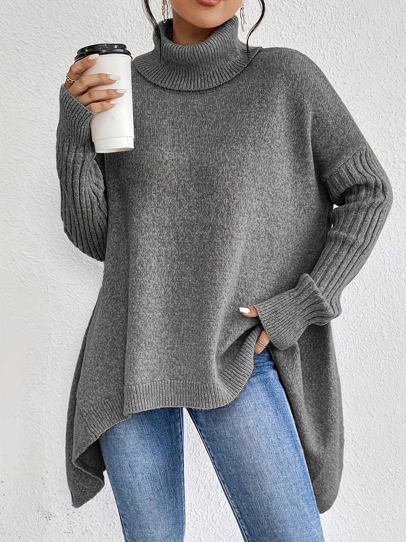 High-Neck Chunky Knit Sweater