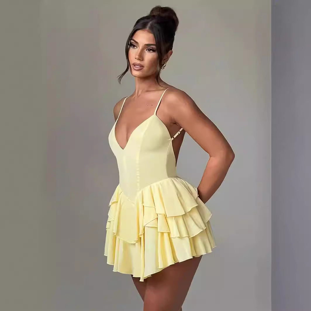 Elegant Ruffled Backless Dress