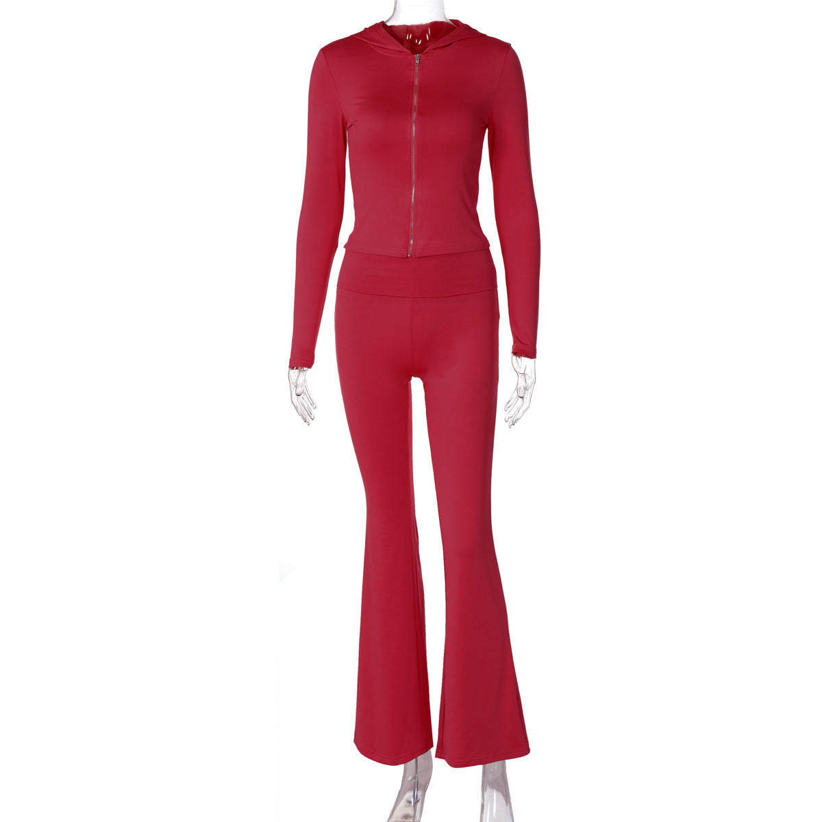 Hooded Top and Flared Pants Suit