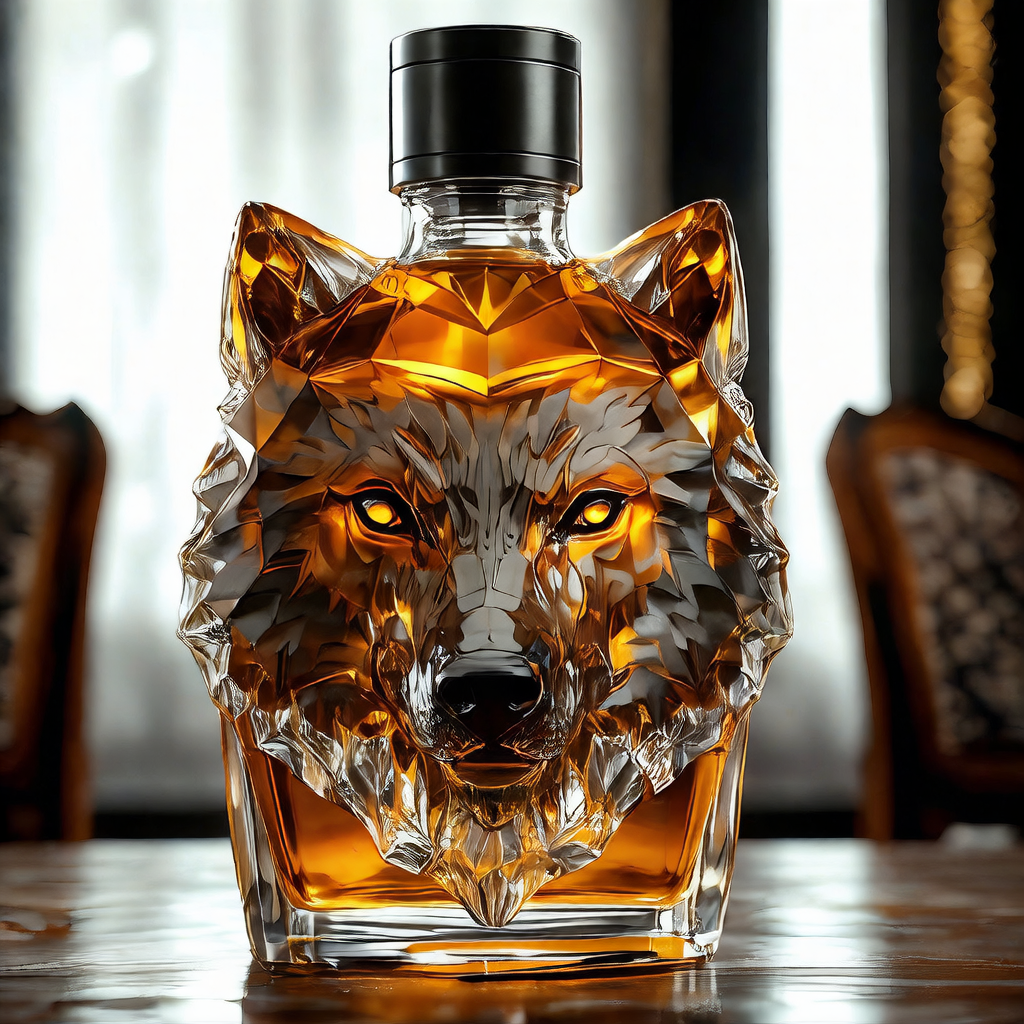 Wolf Head Glass Bottle