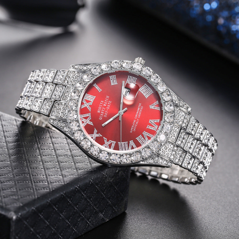 Rhinestone Calendar Men's Alloy Watch
