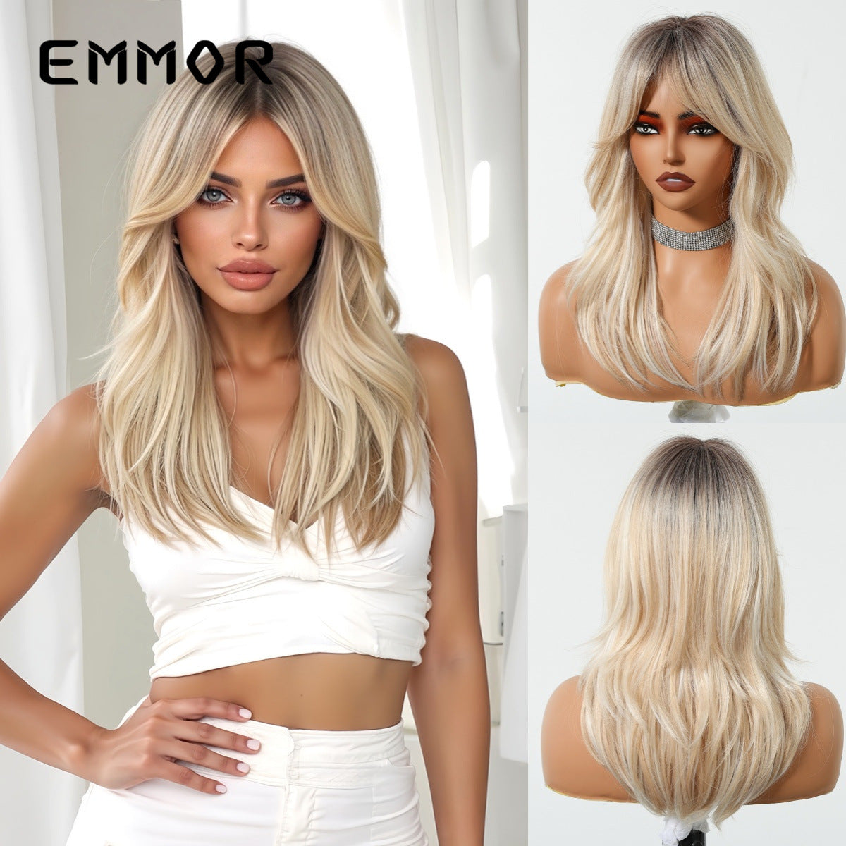 Long wig with a golden gradient figure-eight bangs