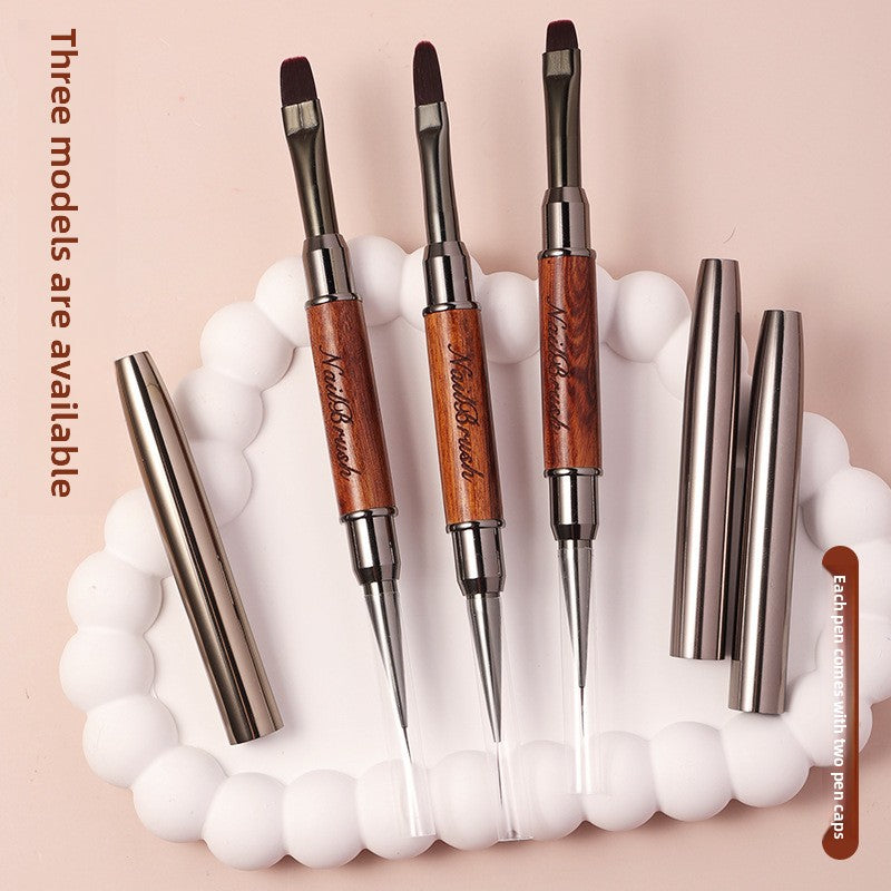 Double-Head Sandalwood Nail Art Brush for Construction & Line Drawing