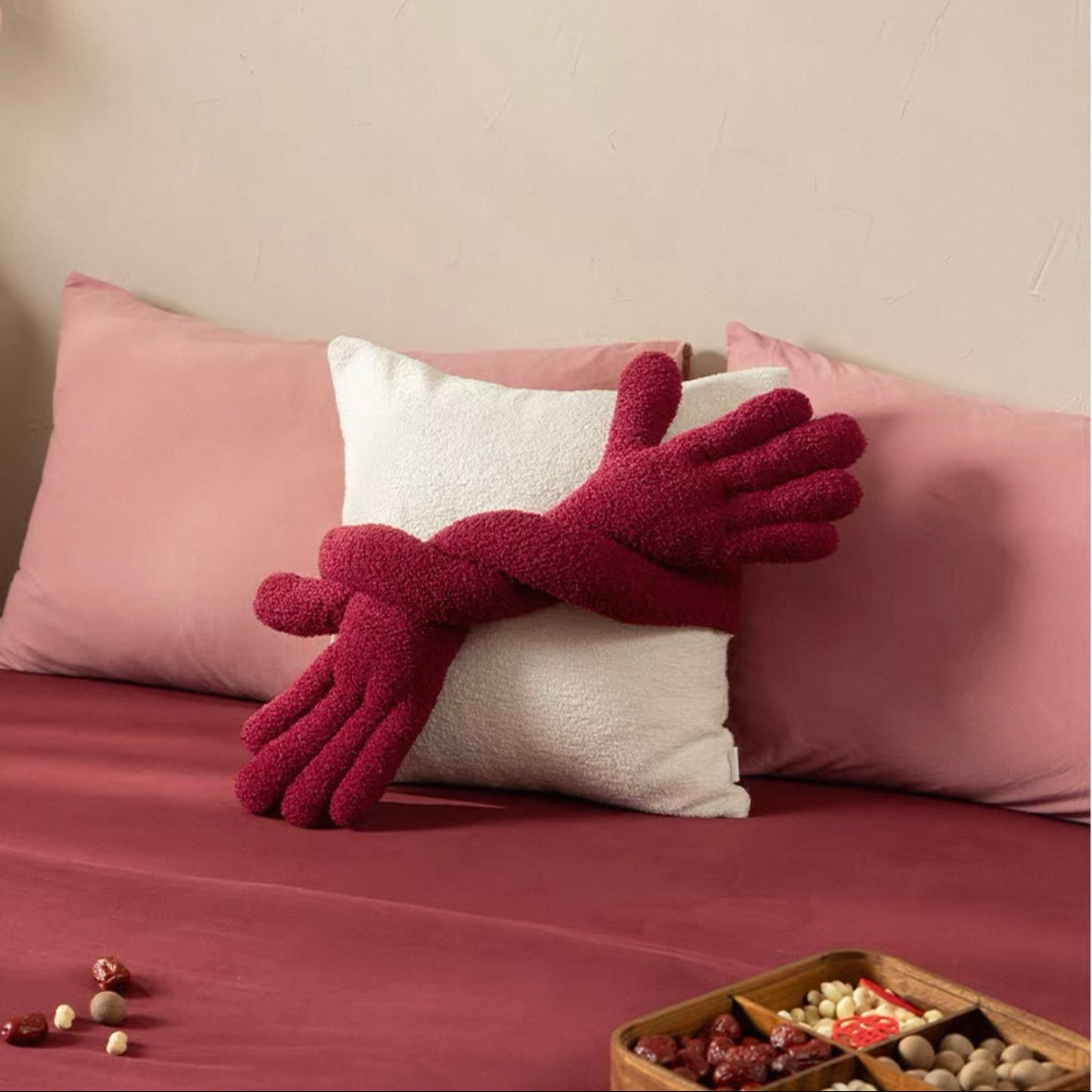 Red Heart-Shaped Throw Pillow for Wedding Celebration & Wedding Room Decoration