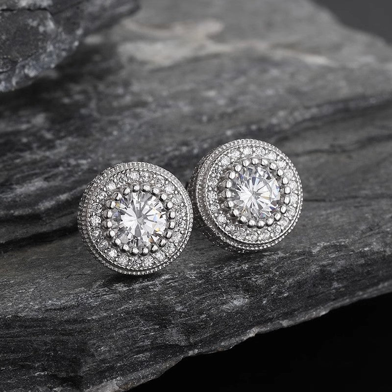 Round Imitation Zircon Earrings