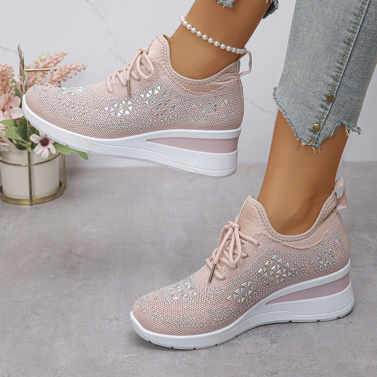 Rhinestone Lace-Up Women's Casual Shoes
