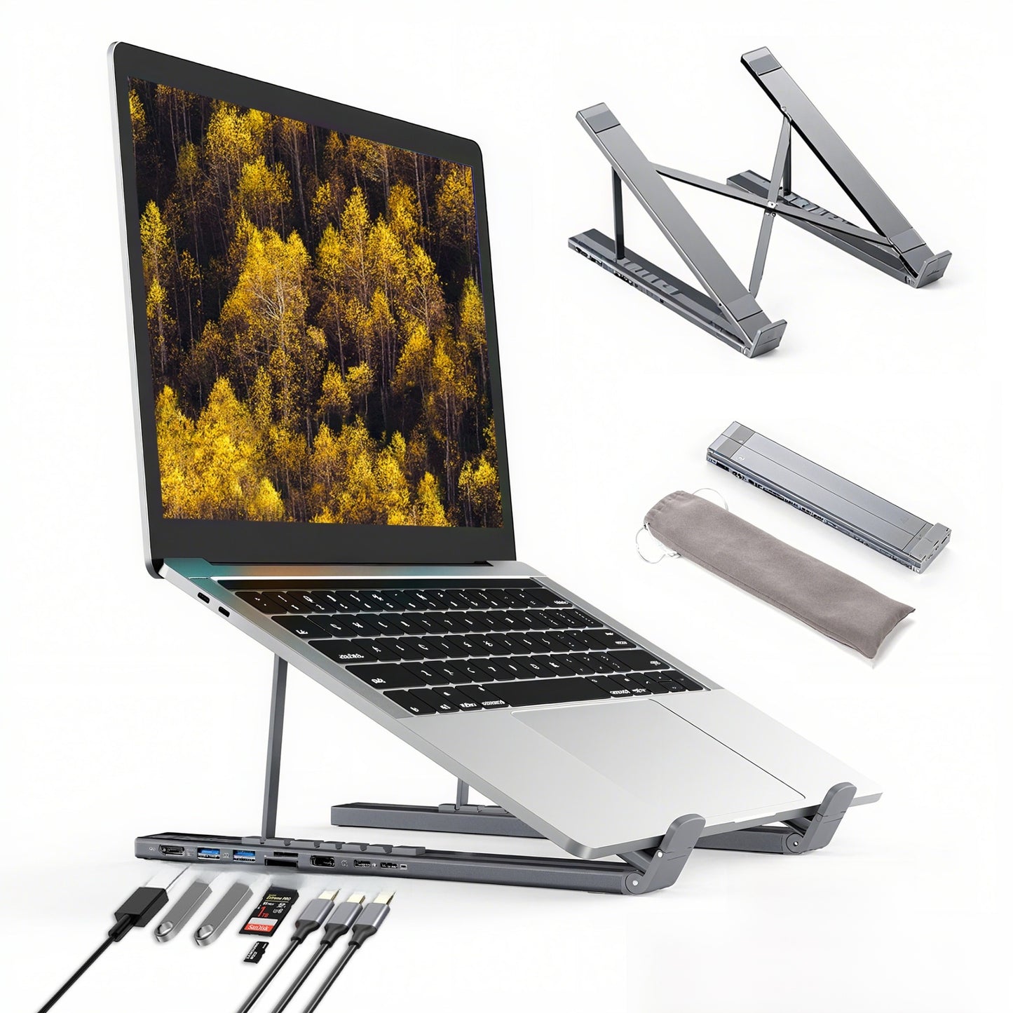 Adjustable Laptop Stand with 8-in-1 Type-C Docking Station