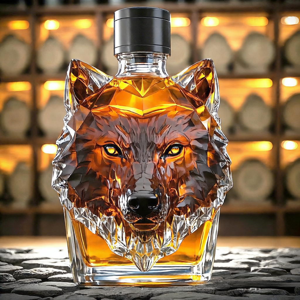Wolf Head Glass Bottle