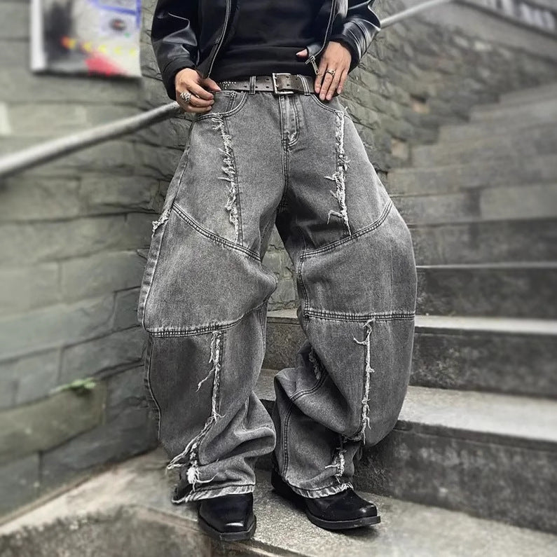 American Retro Washed Distressed Jeans - Loose Straight Pants