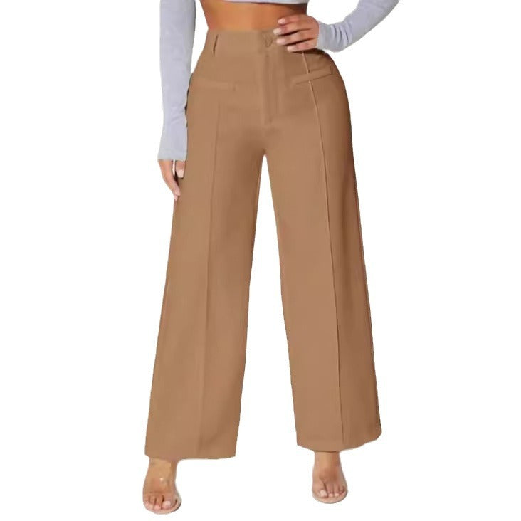 High Waist Straight-Leg Casual Pants