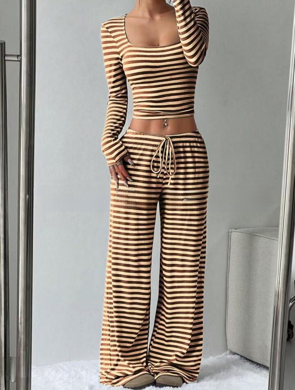 Women's Striped Knitted Slimming Suit