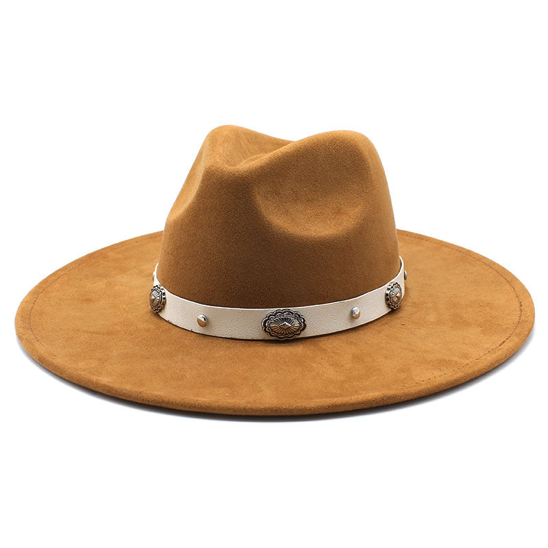 Retro Suede Hat with Belt Decoration for Men and Women