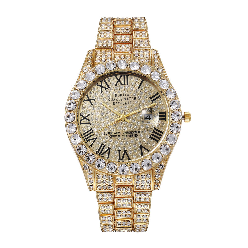 Rhinestone Calendar Men's Alloy Watch
