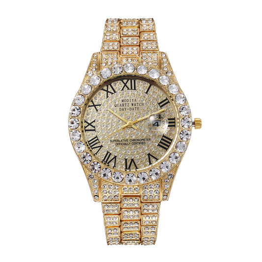 Rhinestone Calendar Men's Alloy Watch